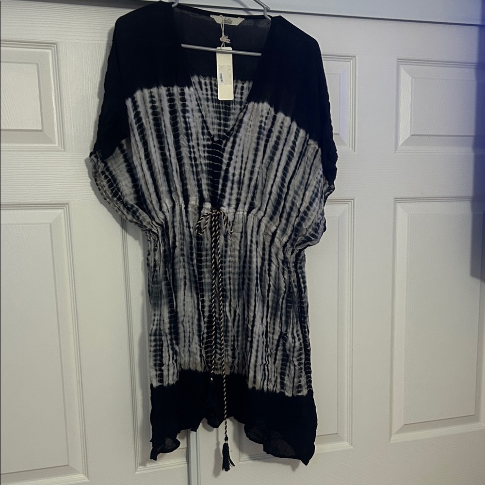 Black and White Tie-Dye swim cover up